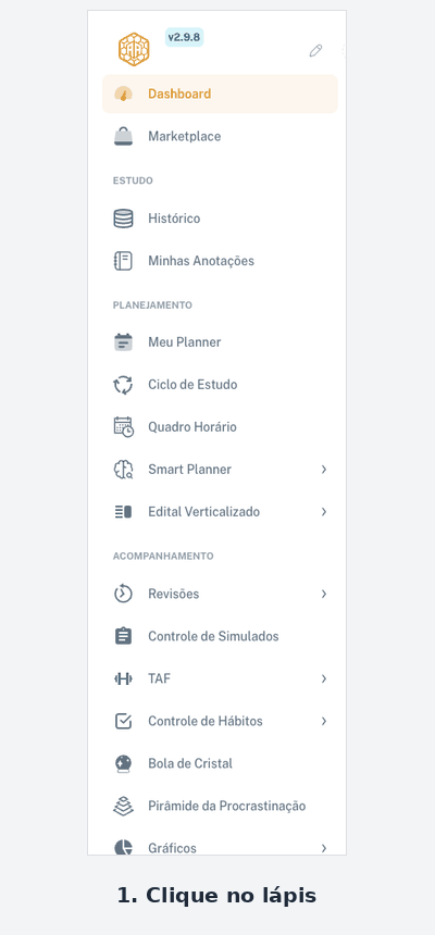 Como personalizar o menu do app Alta Aprovação clicando no lápis